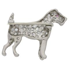 1900s Diamond Platinum Fox Terrier Brooch