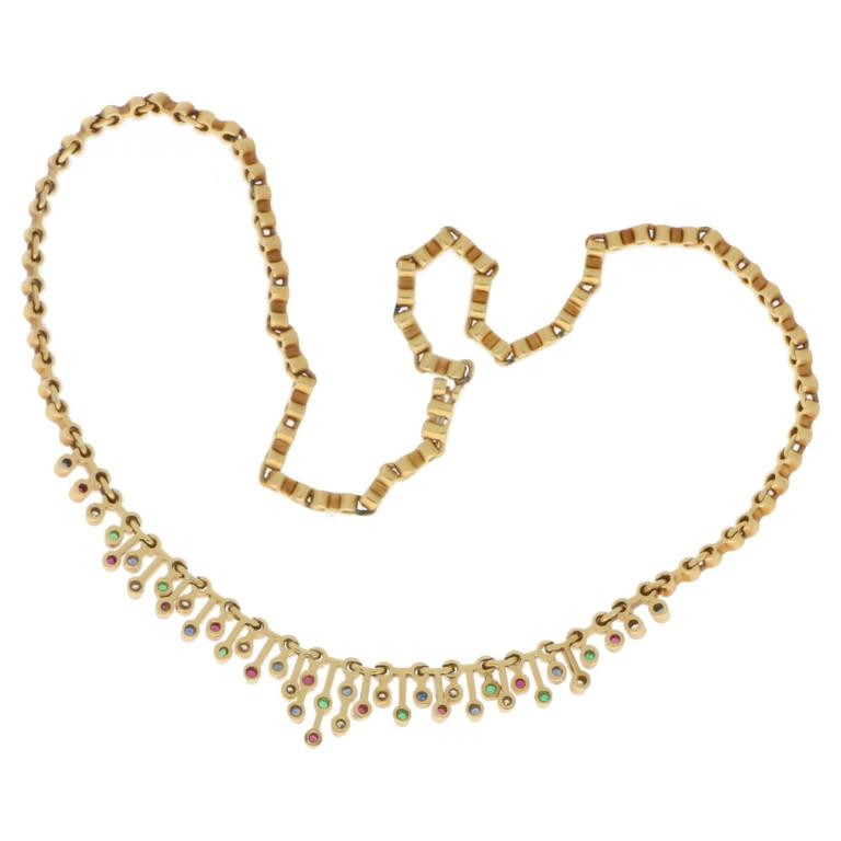 1940s Tiffany Rare Multi Gem Set Necklace in Gold at 1stDibs | pendants ...