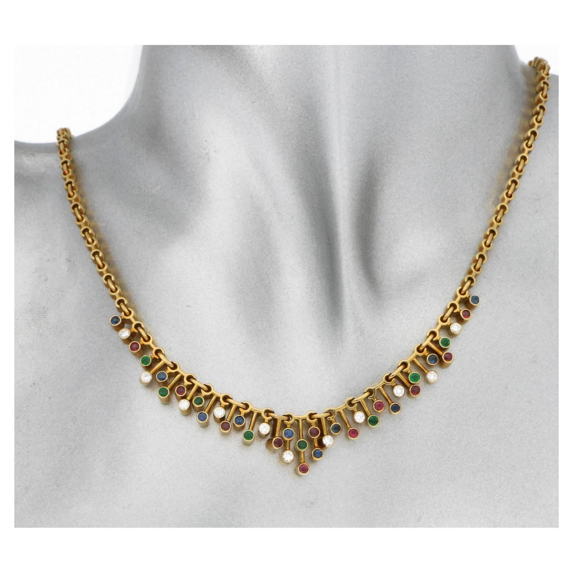 1940s Tiffany Rare Multi Gem Set Necklace in Gold In Excellent Condition In London, GB