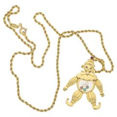 1990s Gold Chopard Gem Set Happy Diamonds Clown Necklace