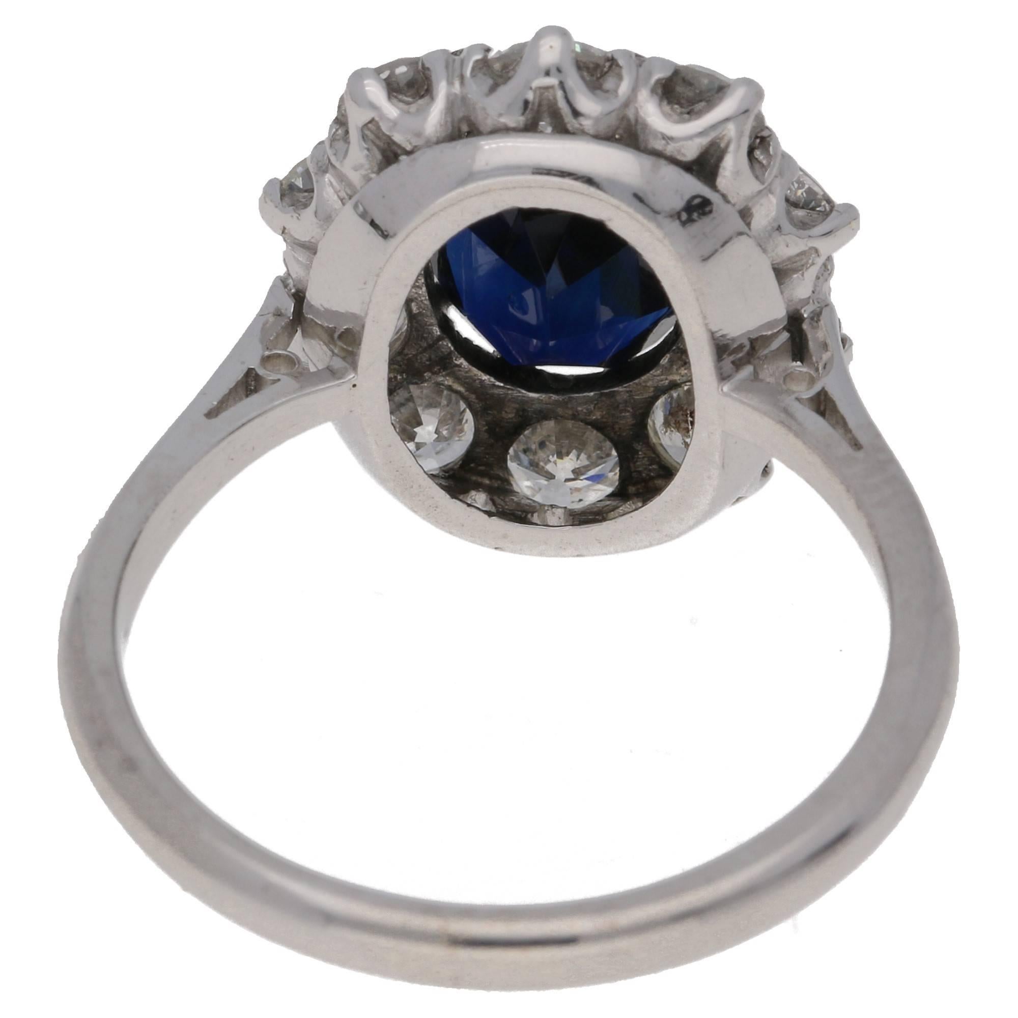 Women's Vintage Sapphire and Diamond Engagement Cluster Ring