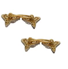 Victorian Fox Head Cufflinks Set with Diamond