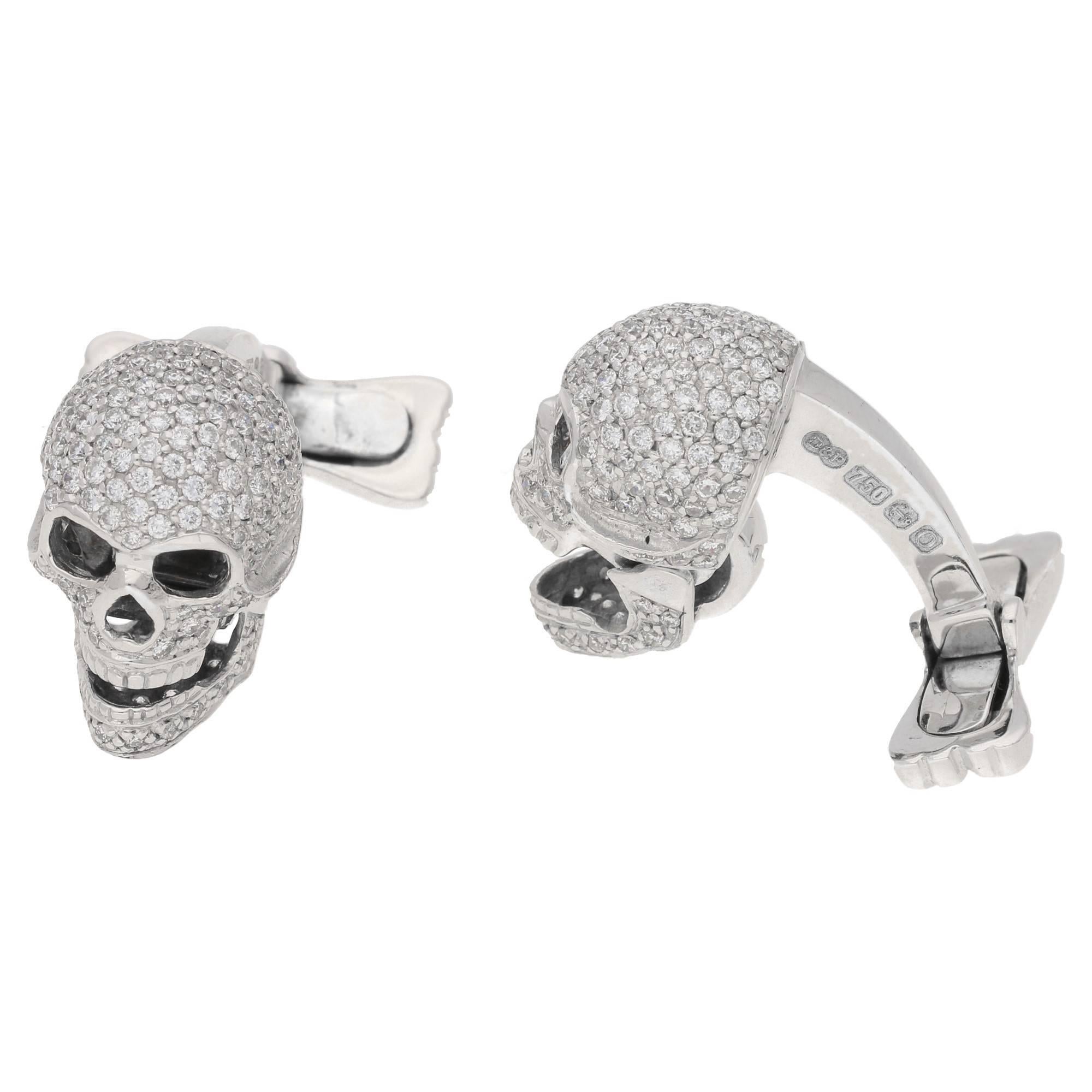 Diamond Ruby White Gold Skull Cufflinks In New Condition In London, GB
