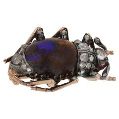 Victorian Opal Diamond Insect Brooch in Gold