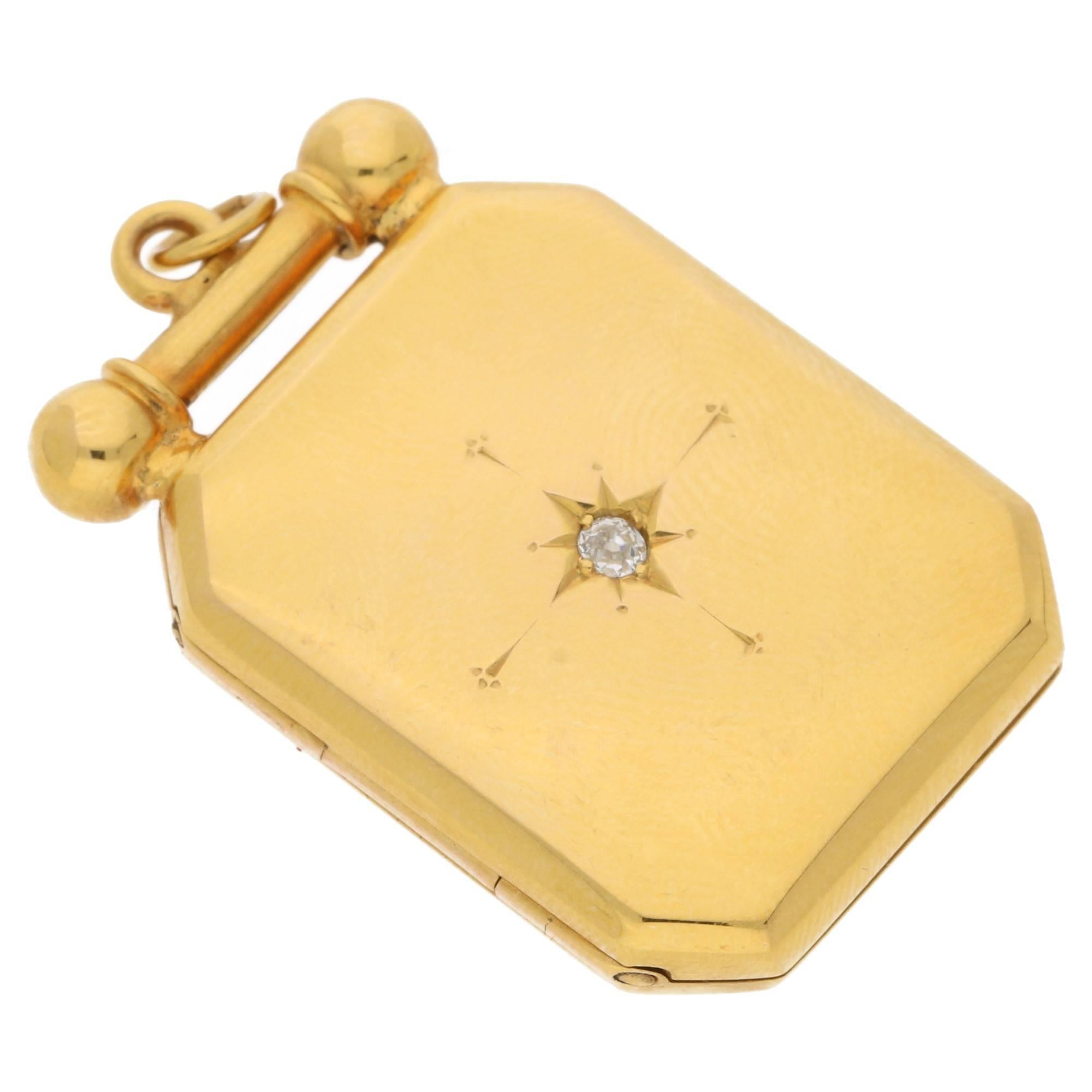 High Victorian Victorian 15 Karat Gold Locket Set with Diamond