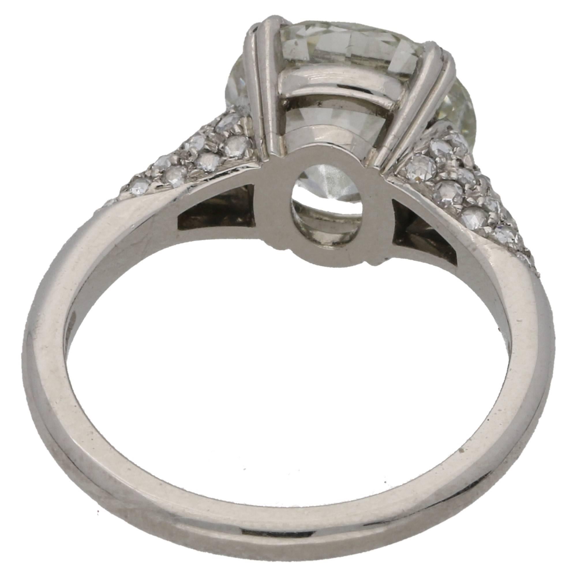 Men's 4.28 Carat European Cut Diamond Platinum Engagement Ring