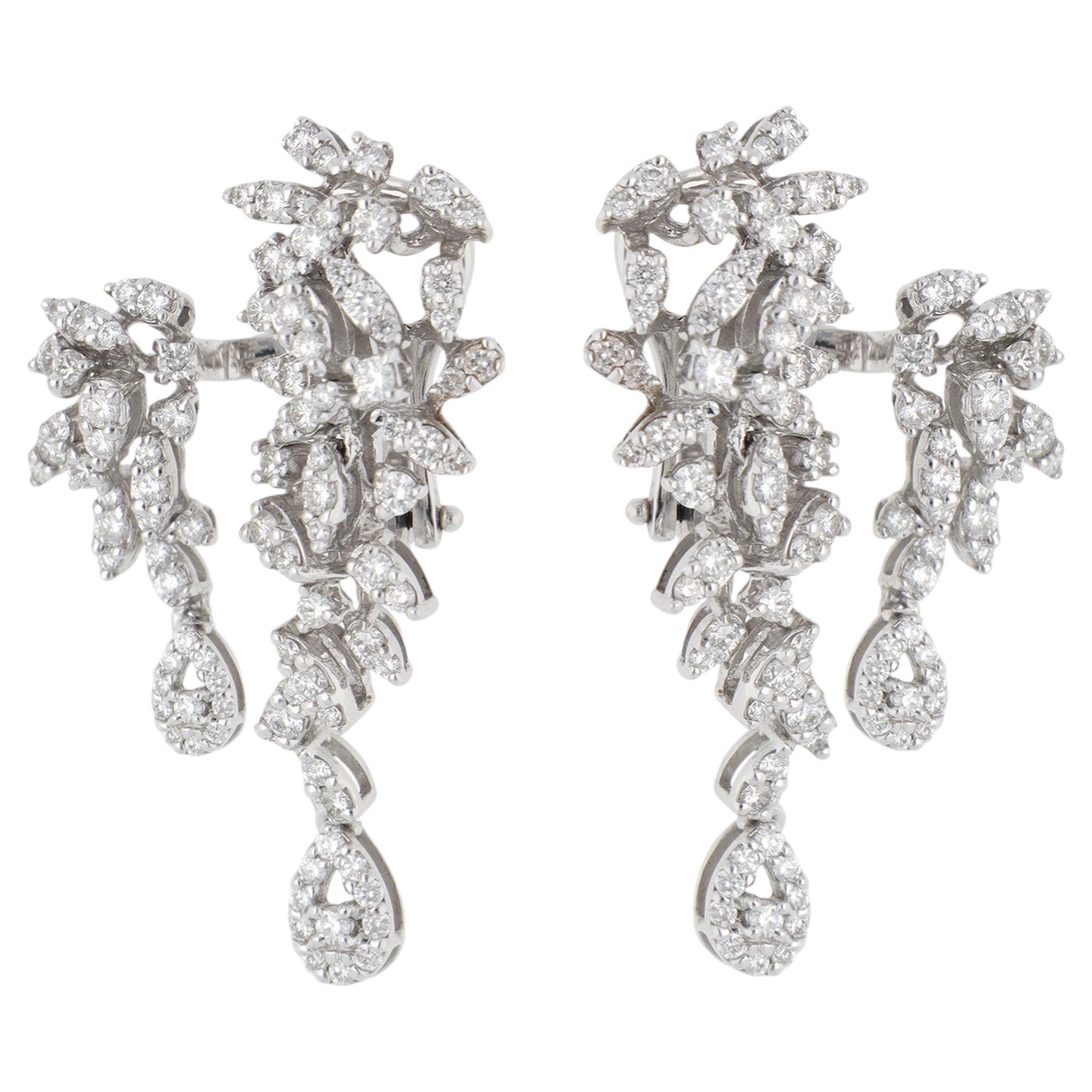 Vintage Diamond Flower Cluster Two Sides Earrings