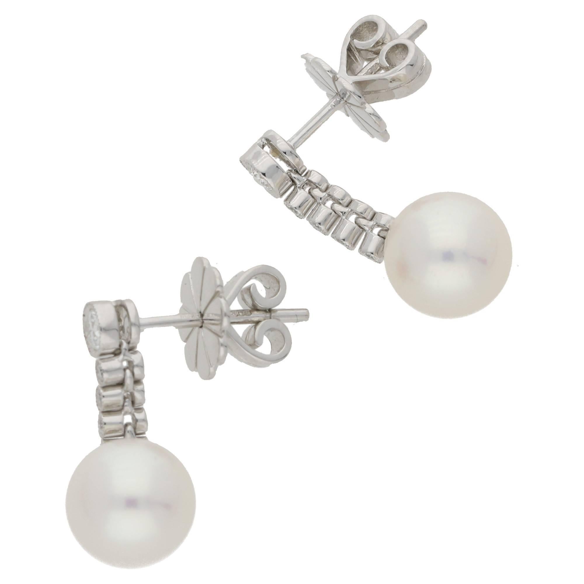 Pearl Diamond Drop Earrings in White Gold In New Condition In London, GB
