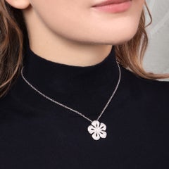 Vintage Celine Flower Diamond and Ruby Pendant Necklace in Platinum
