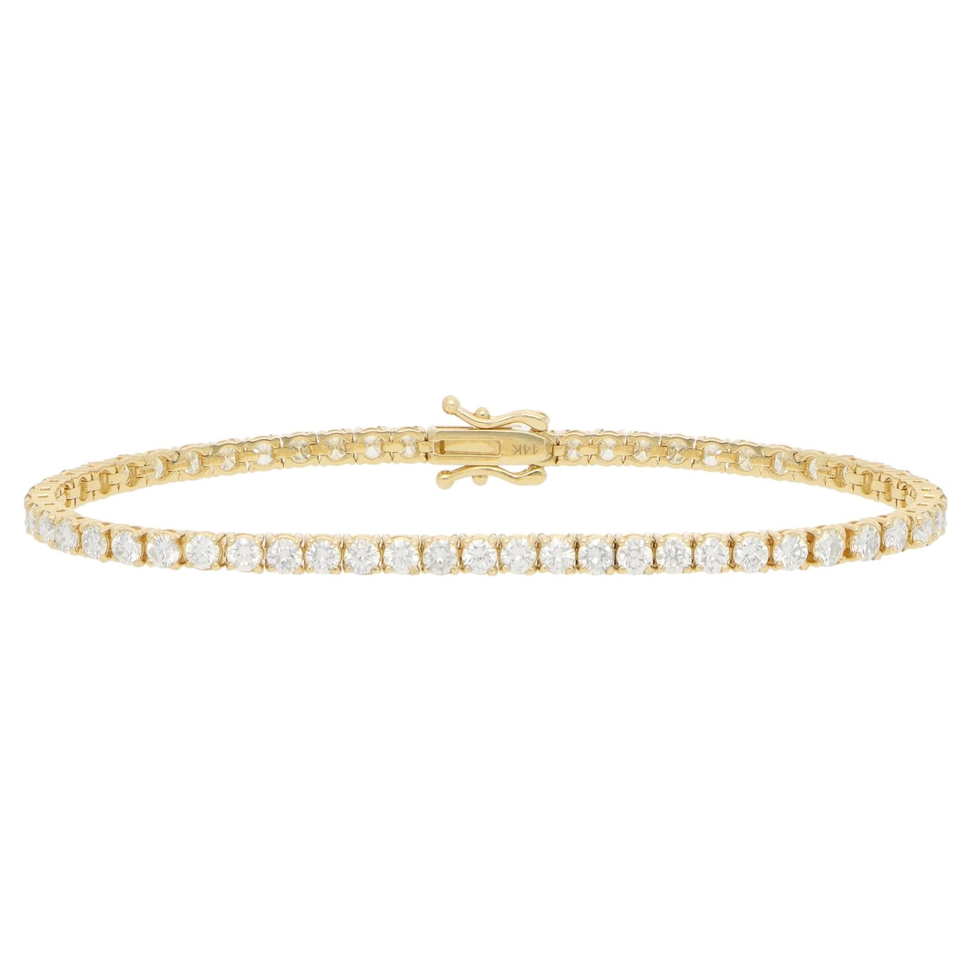 Bracciale vintage con diamanti in stile tennis da 5,16 carati in oro giallo