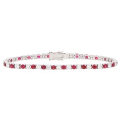 Vintage 7.67tcw Ruby and Diamond Tennis Line Bracelet in White Gold
