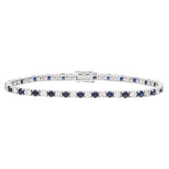 Vintage 8.02tcw Sapphire and Diamond Tennis Line Bracelet in White Gold
