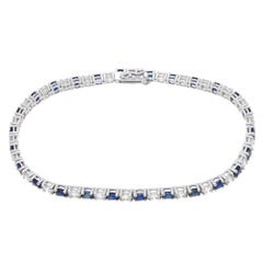 Vintage 8.02tcw Sapphire and Diamond Tennis Line Bracelet in White Gold