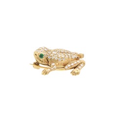 Vintage Frog Diamond and Emerald Brooch in Yellow Gold