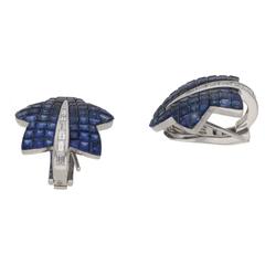 Invisibly Set Sapphire Maple Leaf Earrings