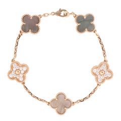 Vintage Van Cleef & Arpels Alhambra Grey Mother-of-Pearl and Diamond Bracelet