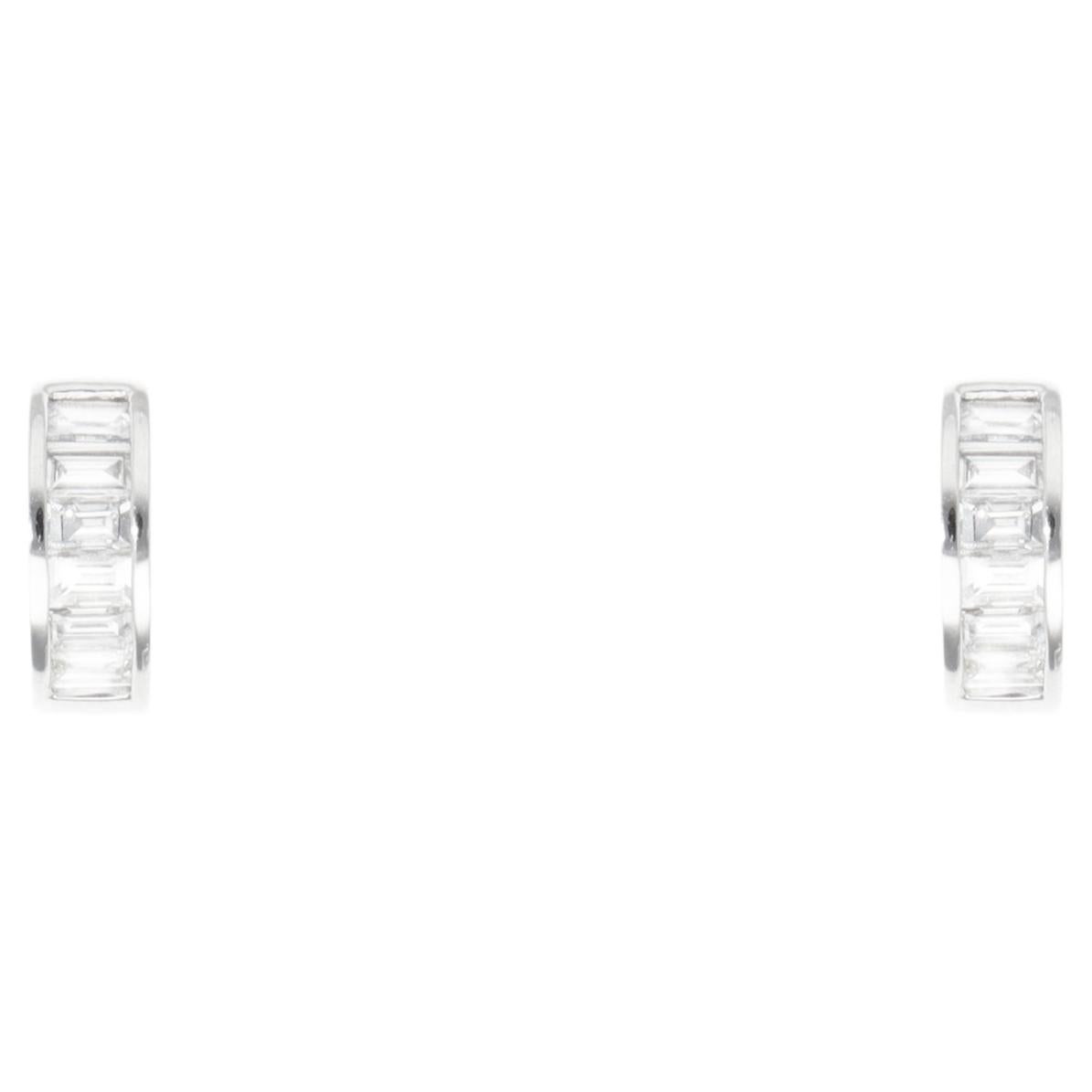Contemporary Baguette-Cut Diamond Hoop Earrings For Sale