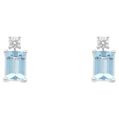 Contemporary Rectangular Aquamarine and Diamond Drop Earrings