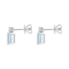 Contemporary Rectangular Aquamarine and Diamond Drop Earrings