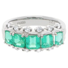 Vintage Emerald and Diamond Five Stone Ring