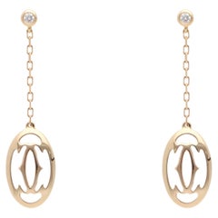 Vintage C de Cartier Logo Diamond Drop Earrings