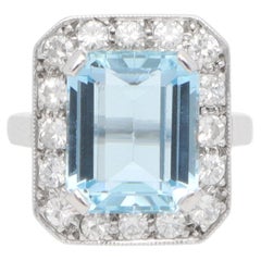Vintage-Cluster-Ring mit Aquamarin und Diamant