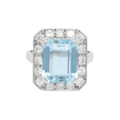 Vintage-Cluster-Ring mit Aquamarin und Diamant