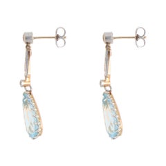 Vintage Pear Shaped Aquamarine and Diamond Drop Earrings