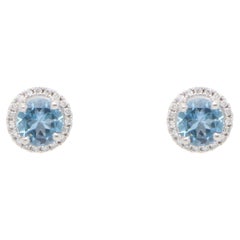 Contemporary 0.83ct Aquamarine and Diamond Cluster Stud Earrings