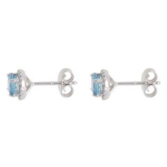 Contemporary 0.83ct Aquamarine and Diamond Cluster Stud Earrings