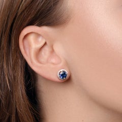 Contemporary 1.98ct Sapphire and Diamond Halo Cluster Earrings