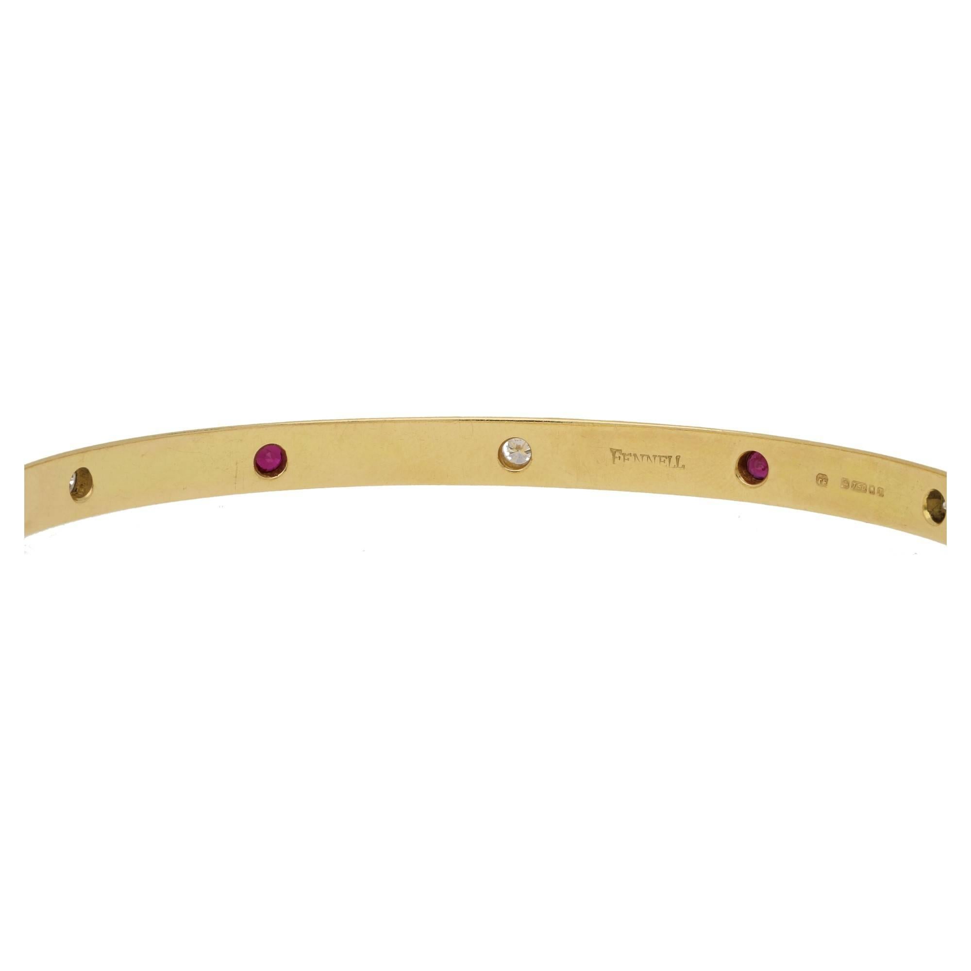 Theo Fennell 18 Karat Gold Diamond Ruby Bangle In Excellent Condition In London, GB