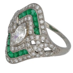 Emerald Diamond Marquise Shield Ring