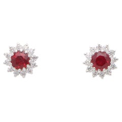Contemporary 1.32ct Burmese Ruby and Diamond Cluster Earrings