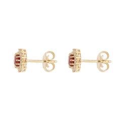 Contemporary 0.86ct Burmese Ruby and Diamond Cluster Earrings
