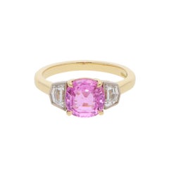 Contemporary 2.07ct Pink Sapphire and Cadillac Cut Diamond Three Stone Ring