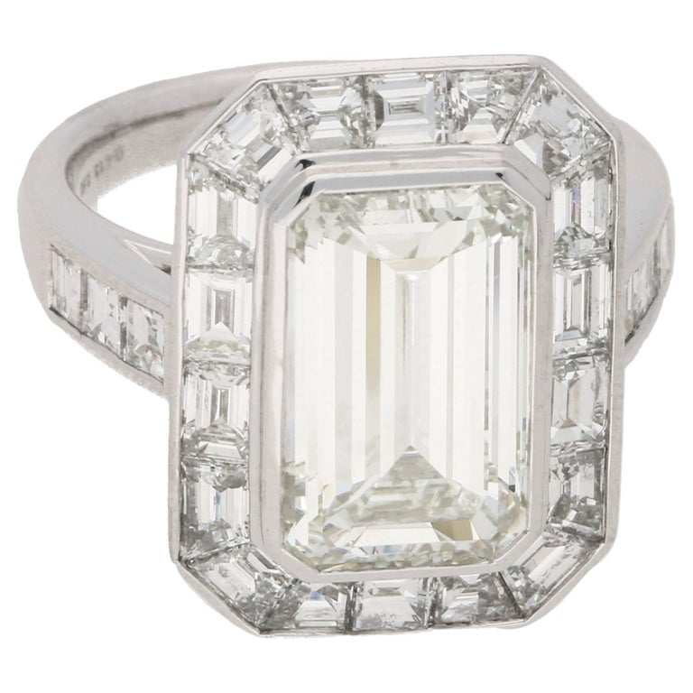 Art Deco Style 4.13 Carat Emerald Cut Diamond Engagement Ring For Sale ...