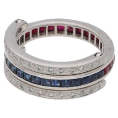Sapphire and Ruby Diamond Gold Swivel Ring
