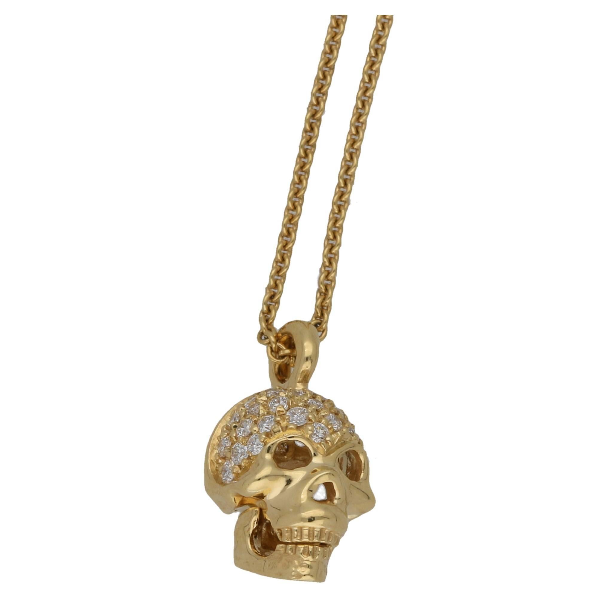 Diamond Set Skull Pendant in 18 Carat Gold