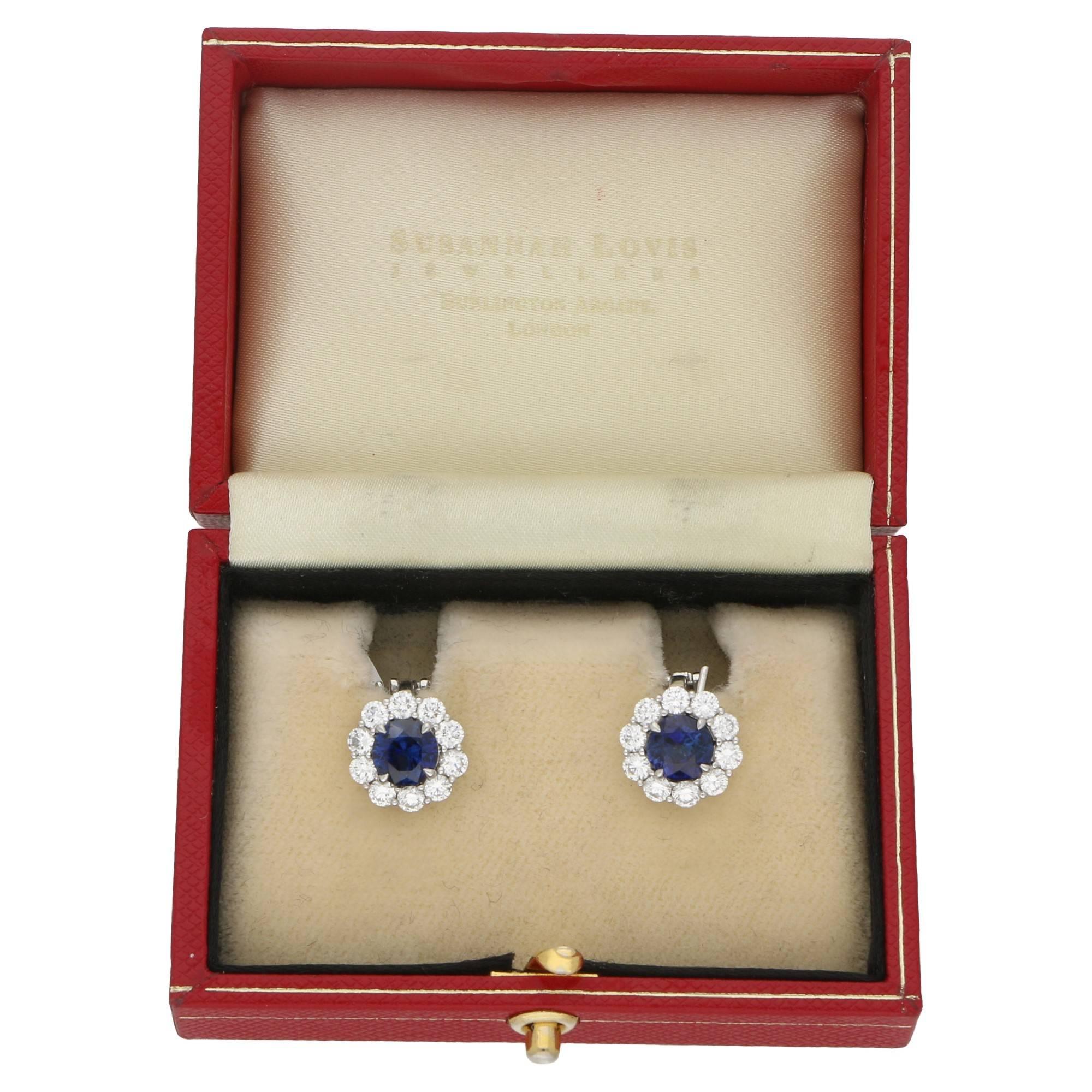 Modern Sapphire & Diamond Cluster Stud Clip On Earrings in Platinum