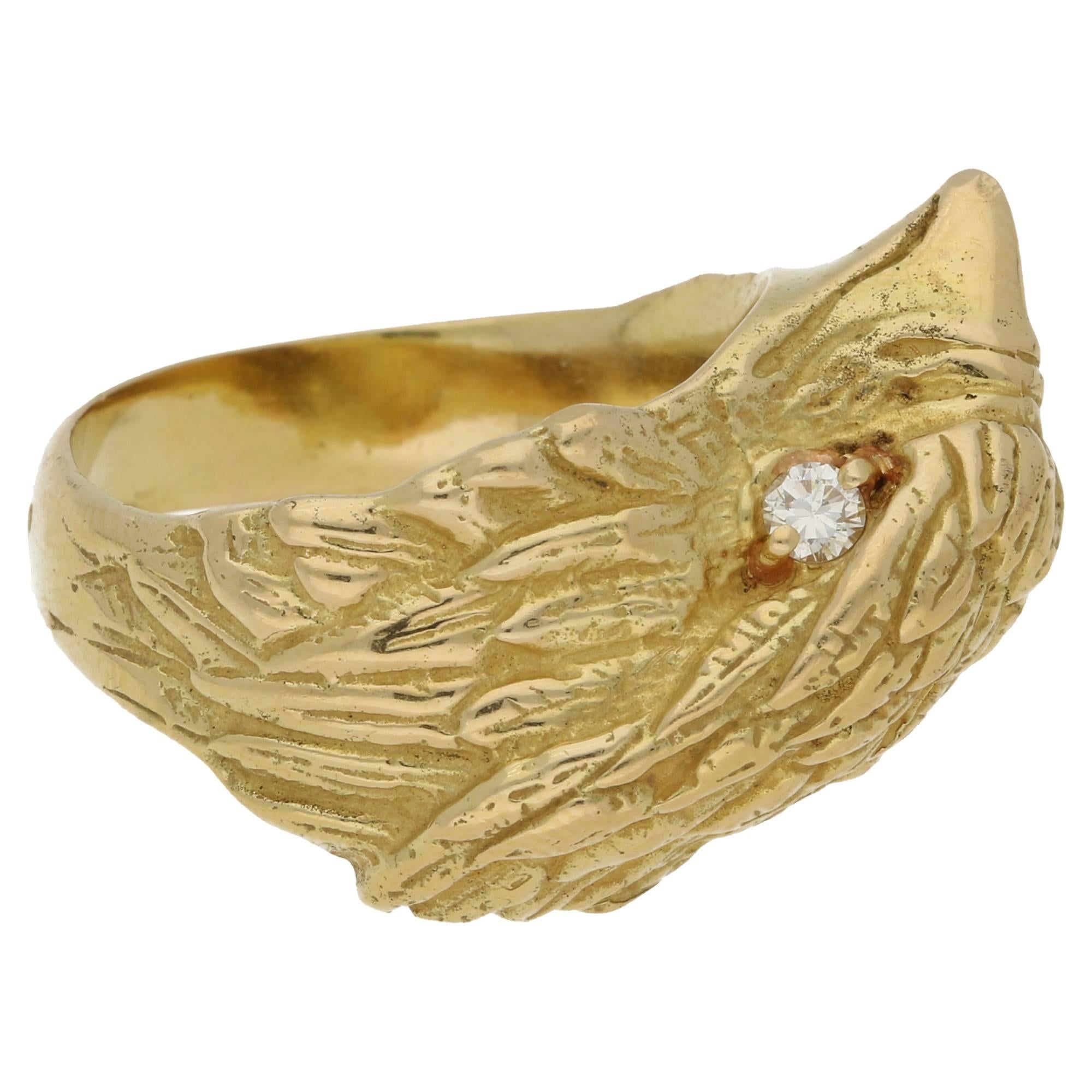 18 Karat Gold Eagle Head Ring at 1stDibs | 18k gold eagle ring 