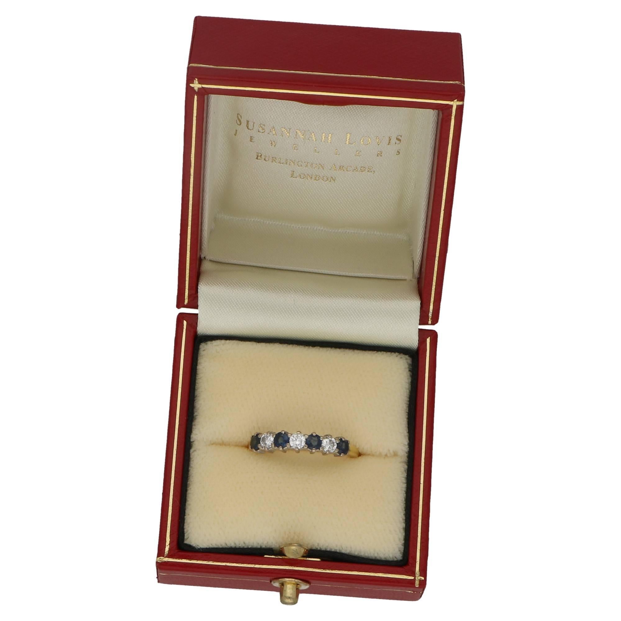 Sapphire Diamond Seven-Stone Eternity Band Ring In Excellent Condition In London, GB