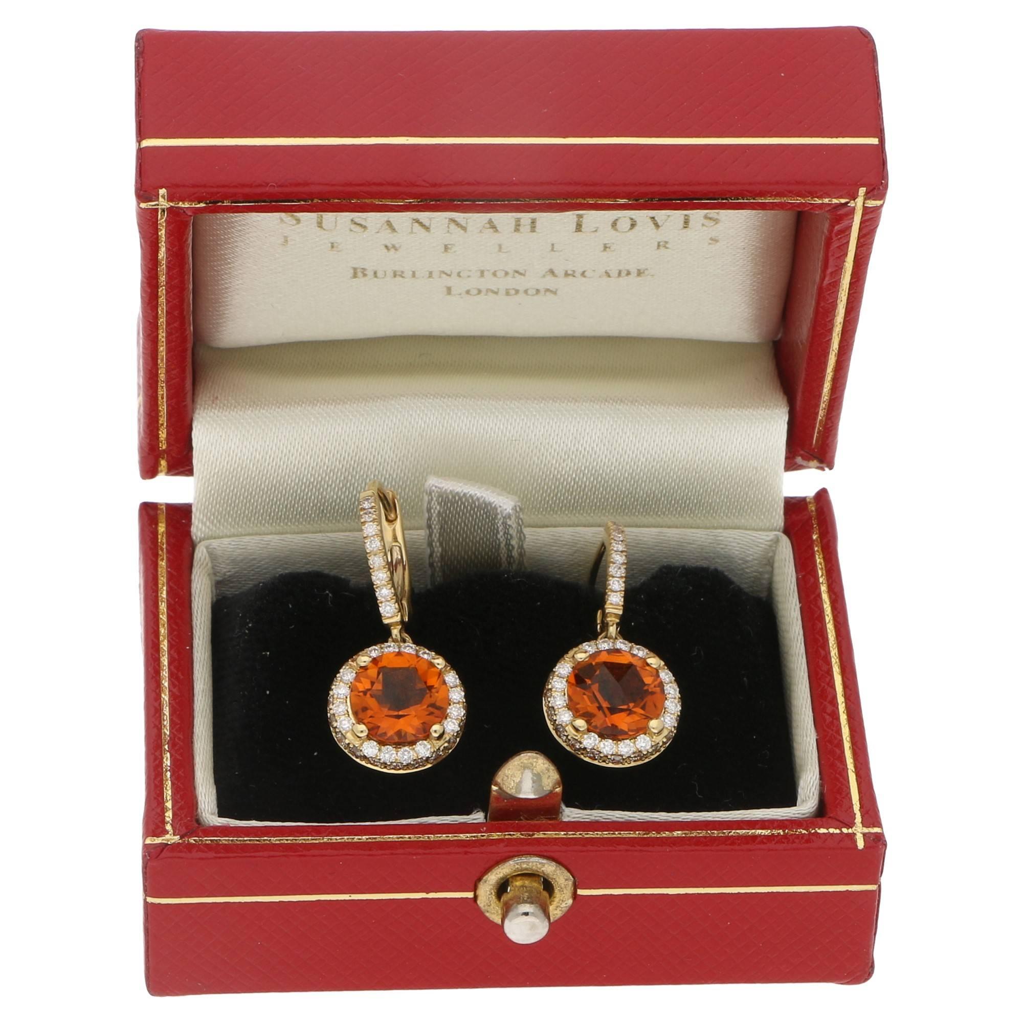 Citrine Diamond Gold Drop Earrings In New Condition In London, GB