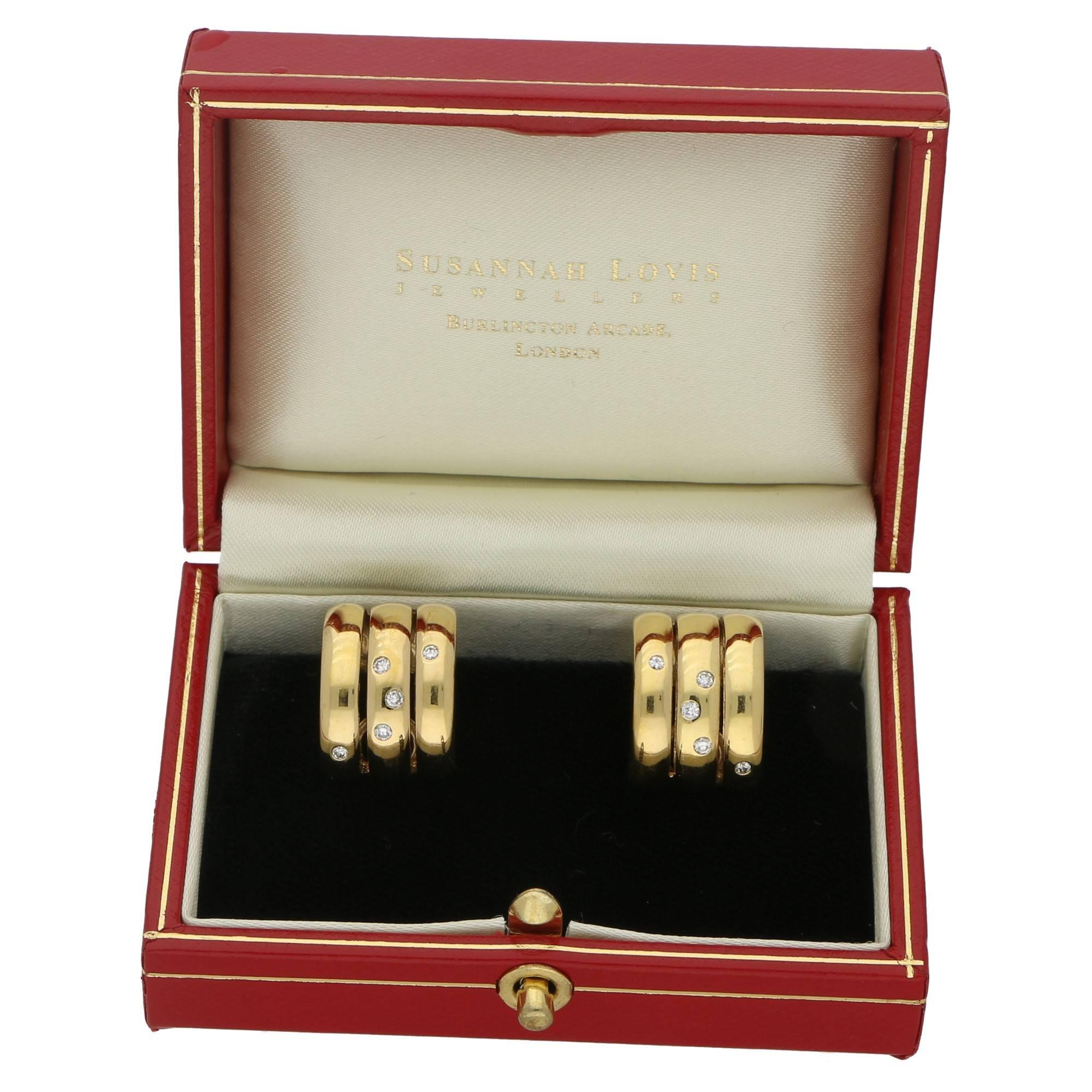 Women's or Men's 18 Carat Gold Diamond Tri Row Hoop Earrings