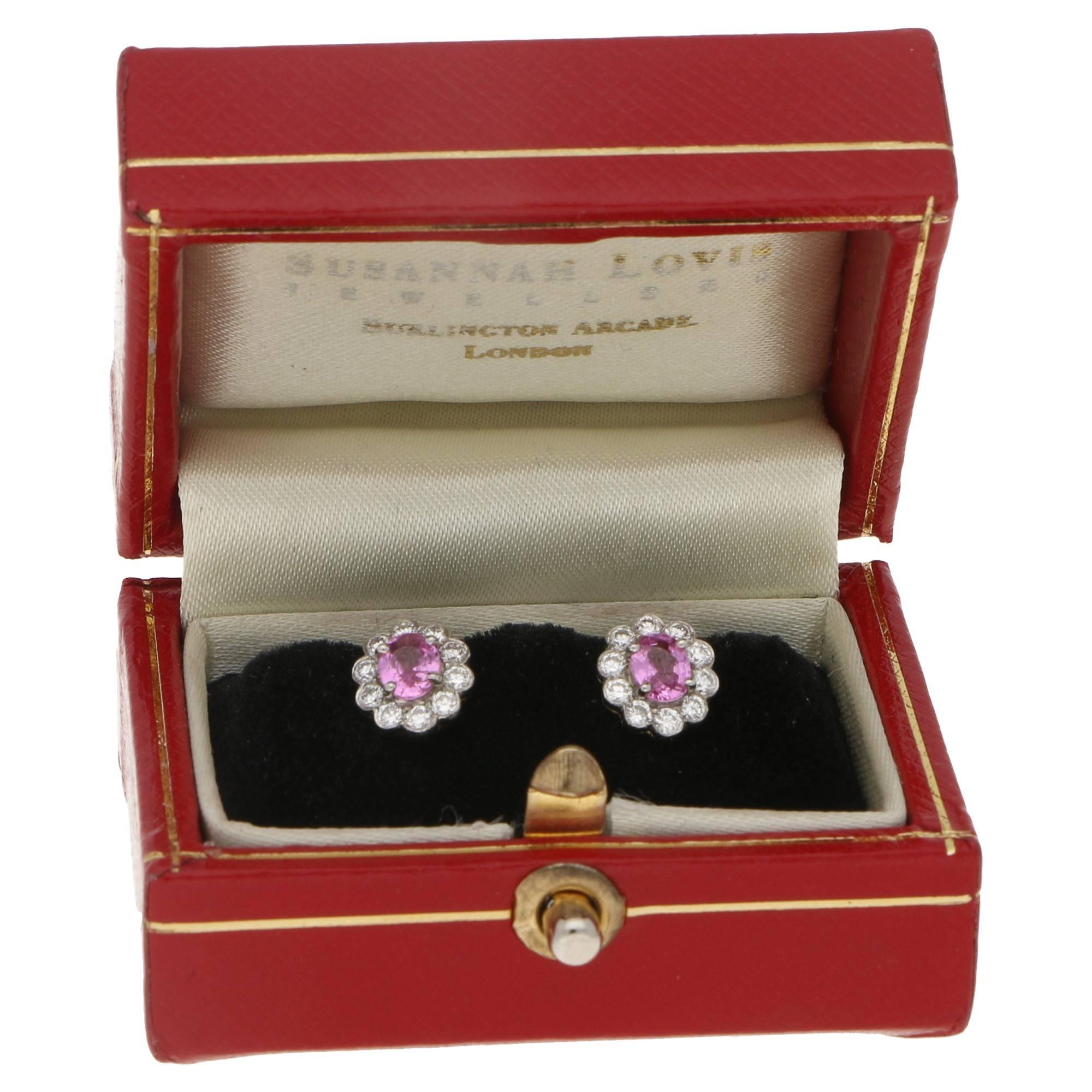 Women's or Men's Pink Sapphire Diamond Cluster Stud Earrings