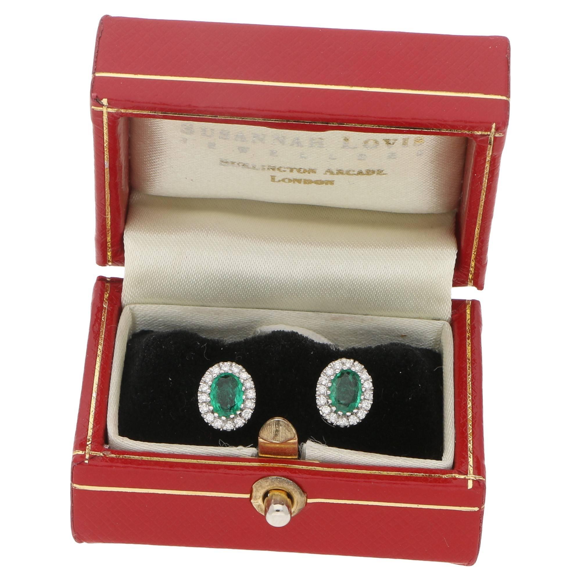 Oval Cut Emerald Diamond Oval Gold Cluster Stud Earrings