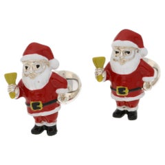 Santa Enamel Silver Cufflinks