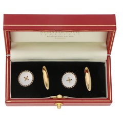 9 Karat Gold Enamel Mother-of-Pearl Button Cufflinks