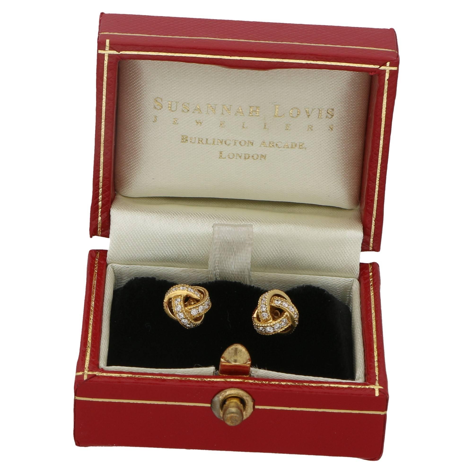 gold knot earrings with diamonds