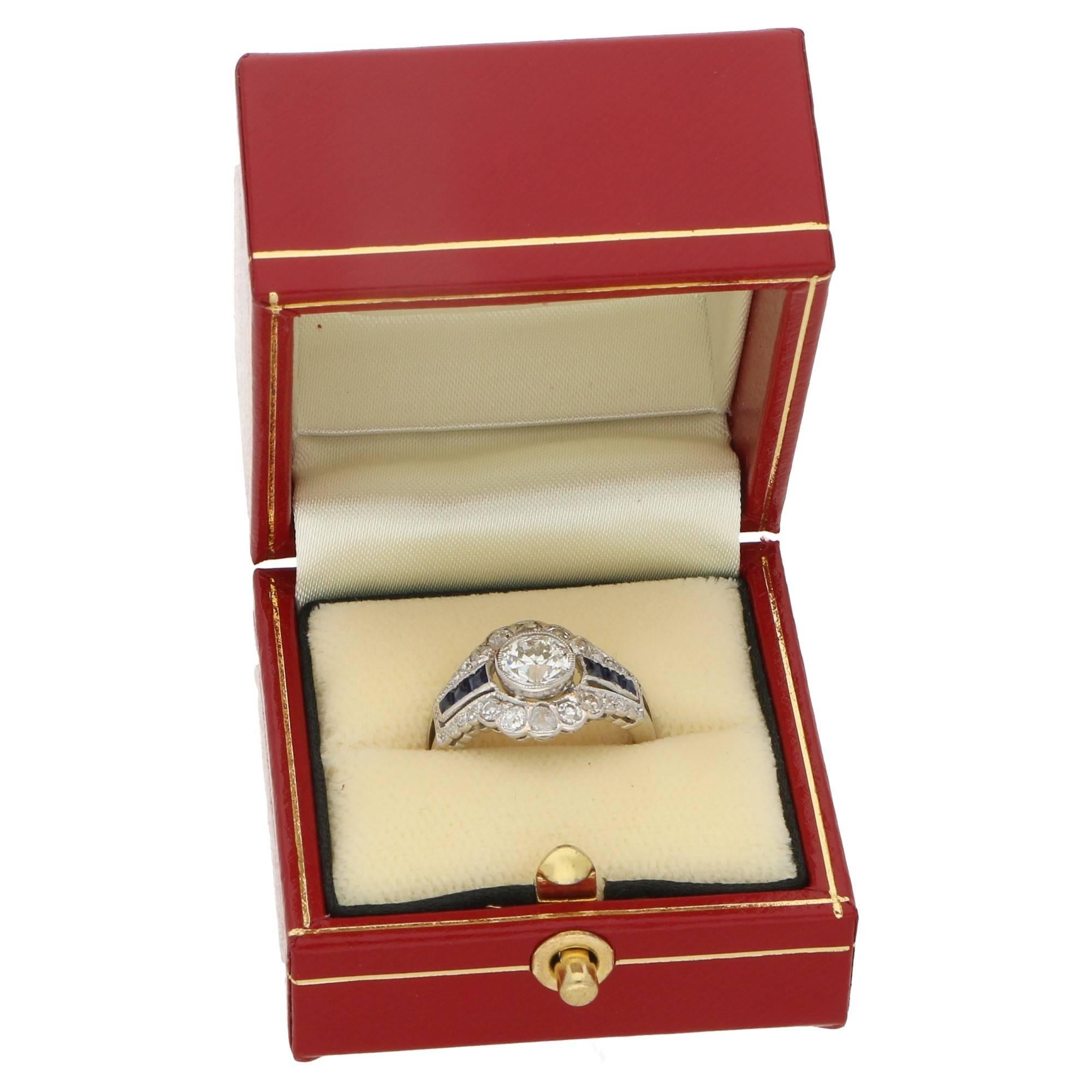 Art Deco Diamond Sapphire Engagement Ring 1